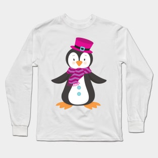 Cute Penguin, Penguin With Hat, Penguin With Scarf Long Sleeve T-Shirt